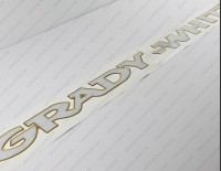 Grady White Boat Logo Gold/White Raised Domed 3D Decal 38" x 2.6" 1pcs. Grady White Boat Logo Gold/White Raised Domed 3D Decal 38" x 2.6" 1pcs.